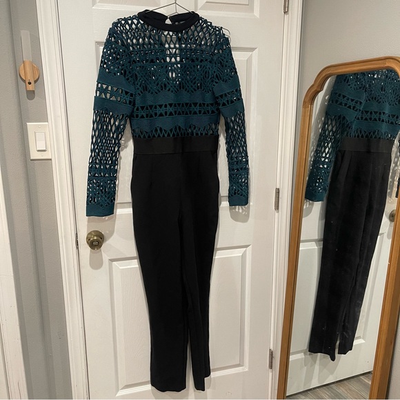 Self-Portrait Taylor Swift Lattice Lace Mock Neck Long Sleeve Jumpsuit - Picture 6 of 8